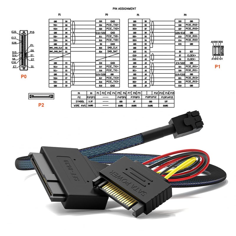OIKWAN كابل HD Mini-SAS(SFF-8643) إلى U.2 (SFF-8639) NVMe SSD بطول 2.6 قدم - Image 2